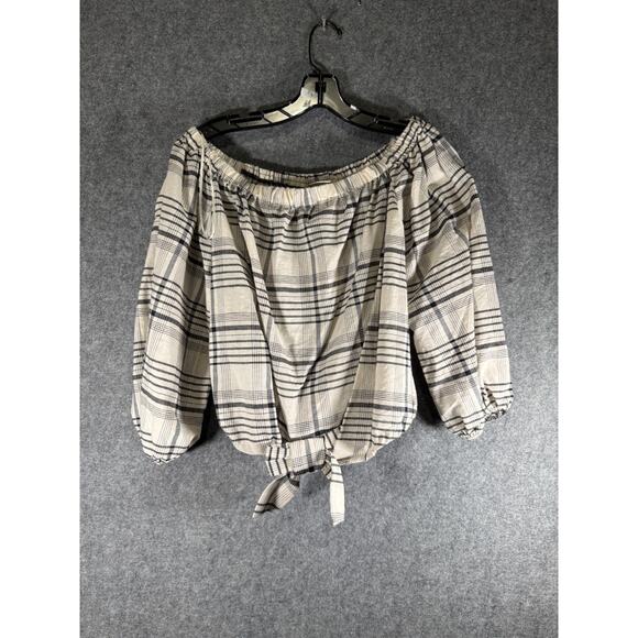 A New Day Blouse Women Small Short Sleeve Striped Stretch Boho‎ Off Shoulder NWT - Picture 1 of 8